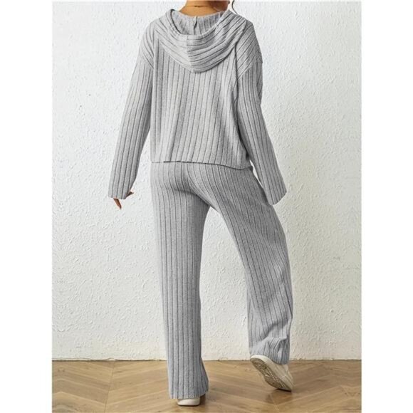 Ribbed Drawstring Hoodie and Pants Set - Picture 3 of 16